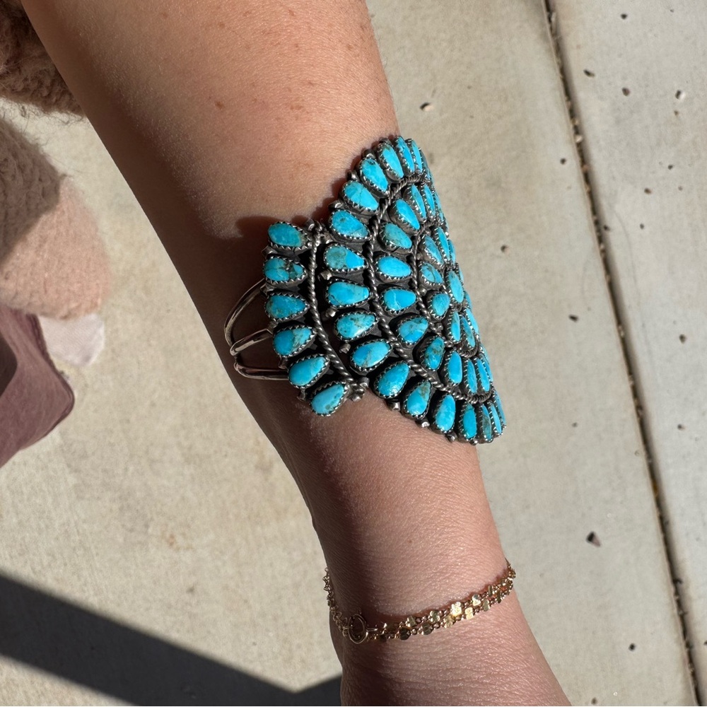 Authentic Turquoise Cluster Statement Cuff Bracel… - image 4